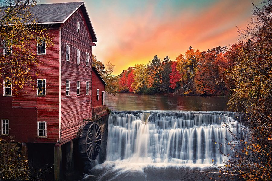 Wisconsin - Scenic View of River Mill in the Fall in Wisconsin